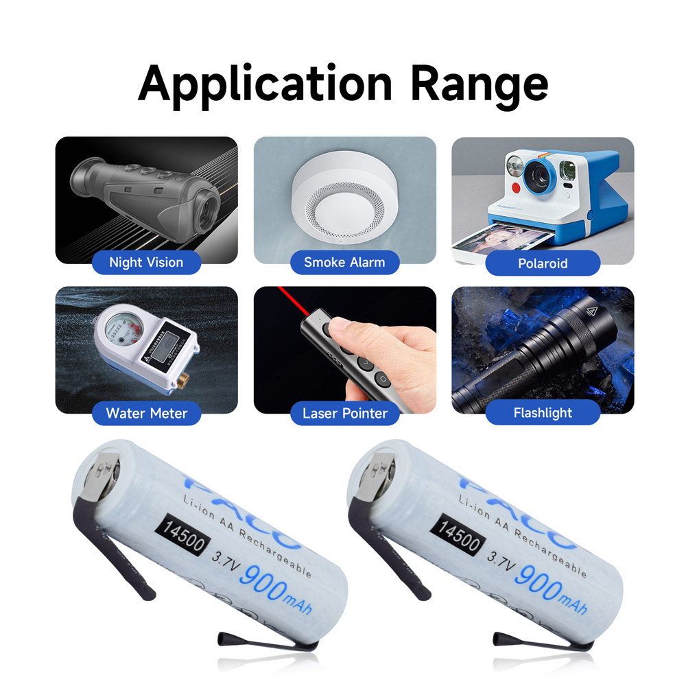 PALO 14500 Li-ion Rechargeable Batteries 3.7V AA Battery 14500 with welding tabs for Led Flashlight Headlamps Toys Top Head