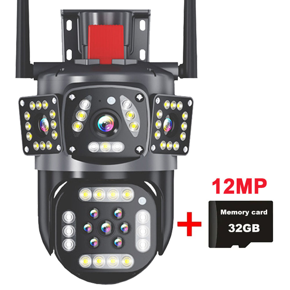 6K 12MP WiFi Surveillance Camera Outdoor Three Lens Three Screen Protection Motion Detection PTZ IP Security Survalance Camera: 1/2.5'' / Eu plug