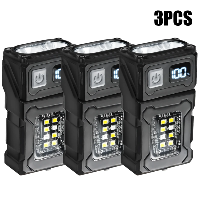 Mini linterna LED COB multifunción, fuente de luz Dual, linterna portátil superbrillante, lámpara de emergencia para Camping recargable tipo C: Marfíl