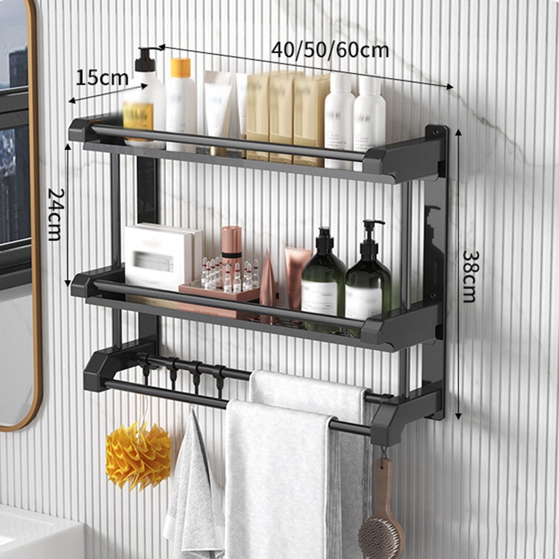 Bathroom Shelf Organizer - 2 Tier Storage Shelf With Adjustable Hook Wall Mounted Shelf Rack, Use For Bathroom