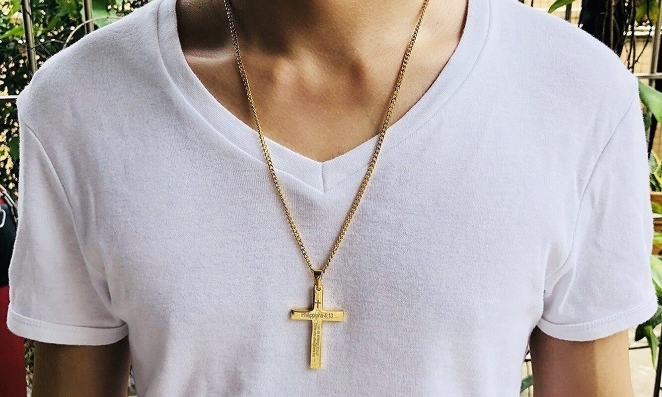 Trend Filippenzen Bijbelverzen Roestvrij Staal Met Ketting Mannen Multi-color Cross Hanger Ketting