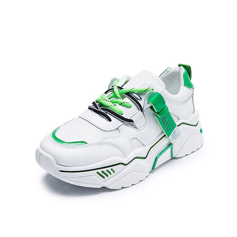 Chunky sneakers kvinder blandede farver patchwork tykke såler kvinder fritidssko åndbar mesh platform sneakers med snøre: Grøn / 39