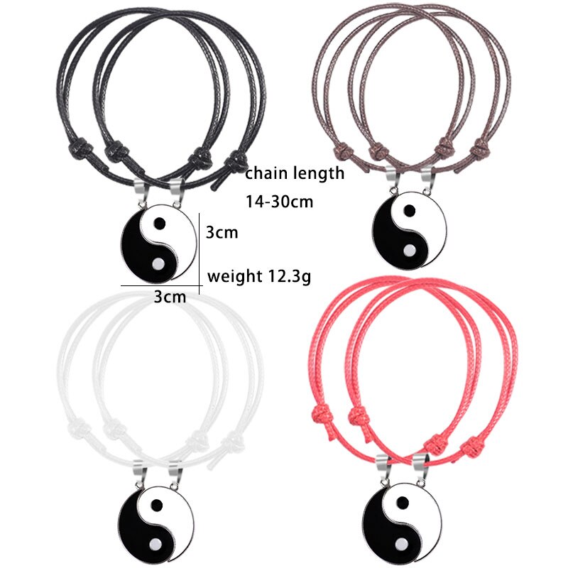 2 Stuks Van Modieuze Beste Vriend Armband Zwart En Wit Tai Chi Hanger Legering Hip Hop Dames Retro Vriendschap Sieraden