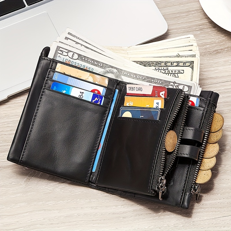 1PCS Men's RFID Wallet Anti-Theft Full Grain Leather Passport Holder Outdoor Commute Card Organizer Durable