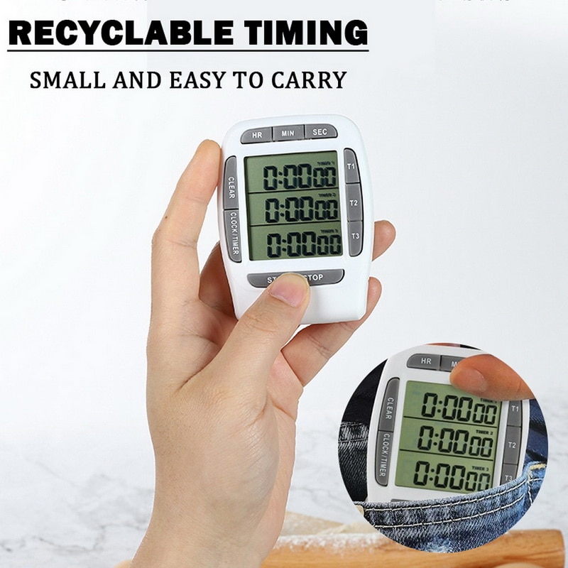 Multifunctional Kitchen Cooking Timer 3 Display Channels Electronic Function Timers Time Counting Device