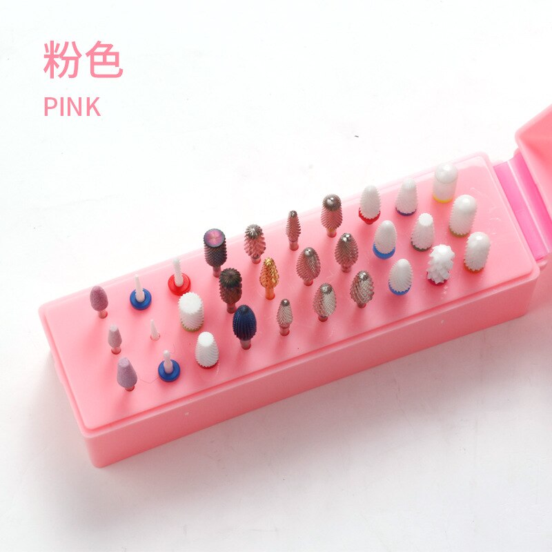 Neue 30 Löcher Nagel Kunst Bohrer Schleifen Kopf bisschen Halfter Anzeige Lagerung Kasten Nagel Bohrer Bits Container Stehen Anzeige Lagerung werkzeuge: 30Löcher Rosa