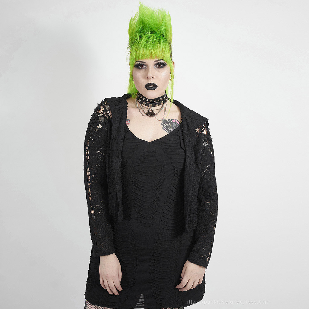 PUNK RAVE – manteau gothique Rose noir ajouré pour femmes, grande taille, personnalité, beau Costume de musique Rock, veste courte: XXXL