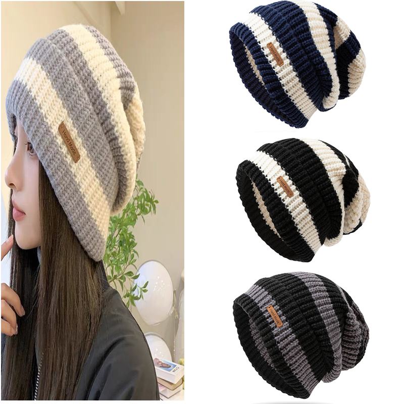 Girl Knitted Beanie Hat Woman Skullies Beanies Winter Warm Hats Bonnet Striped Wool Caps Soft Baggy Beanies gorro