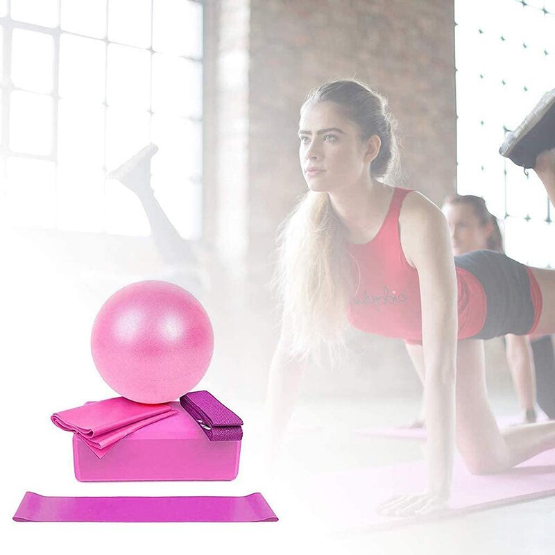 Yoga equipment set 5 piece set contains yoga ball yoga block stretch band resistance band