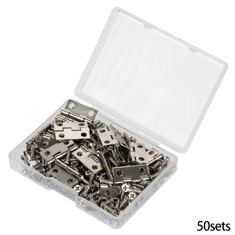 Charnières + 200 vis en fer doré noir Bronze, 4 trous 18x16mm, Mini charnière arrondie, boîte de bricolage, , quincaillerie de meubles, 50 pièces/boîte: YELLOW