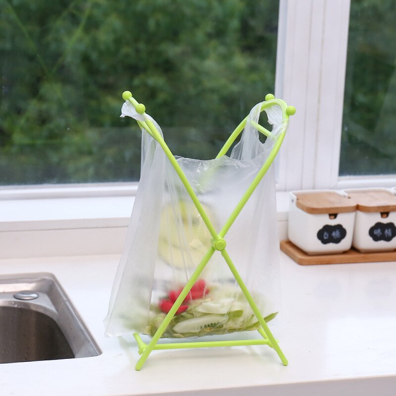 1pcs Convenient Garbage Bag Rack Kitchen Floor Garbage Storage Rack Support Frame Collapsible Garbage Bag Rack Tote Bag Bracket: Green