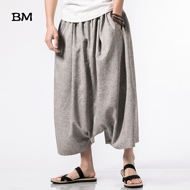 Mannen Laag Kruis Wijde Pijpen Cross Broek Plus Size M-5XL Elastische Taille Effen Kleur Casual Broek Mannelijke Mode Toevallige harem Broek