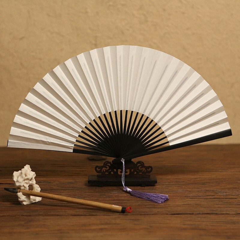 Japanese Style Hand Painted Paper Fan 21.5*41cm Ventilador Classical Fans Small Summer Portable Bamboo Xuan Paper Hand Fan: I