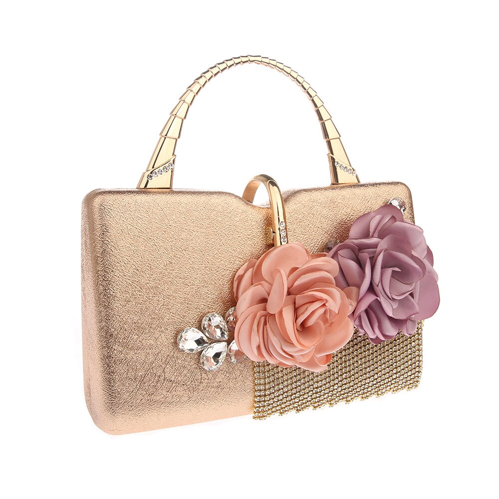2022 Flowers diamond Evening Bag Day Clutch Hand Bag Bride Bag Bling Gold Wedding Purse Female Handbag WY225