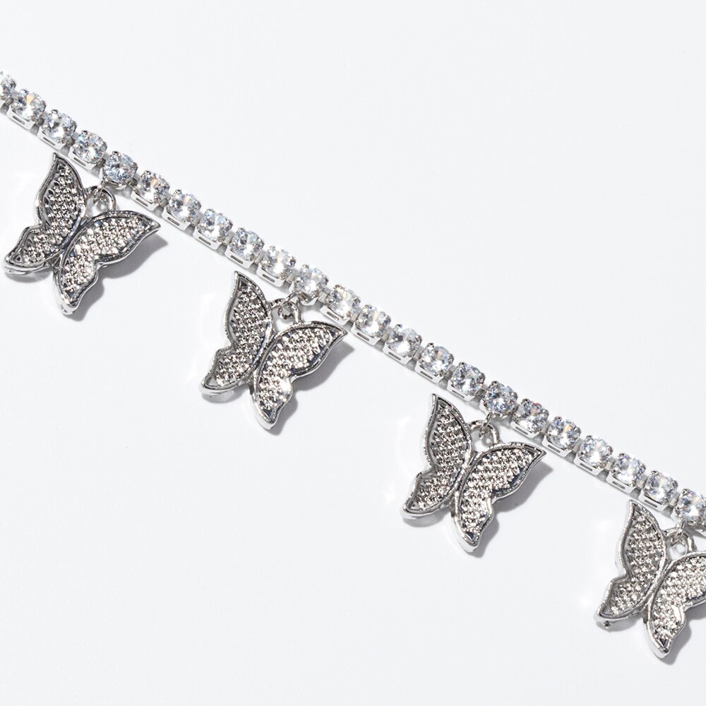 Colliers ras du cou en or blanc pour femmes zircon cubique, pendentif papillon bijoux de fête accessoires de