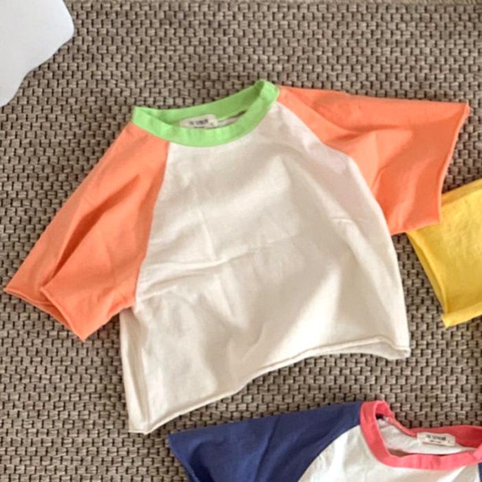 T-shirts en coton pour enfants | Ample, décontracté et à la coréenne 3470, avec manches en Patchwork, pour filles et garçons: orange / 100cm(2-3y)