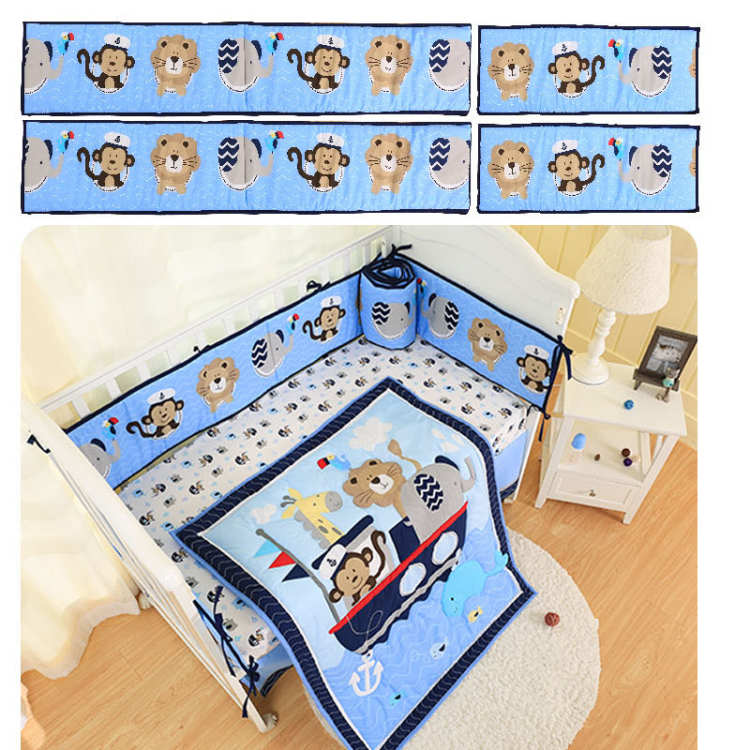 Kit de literie pour berceau de bébé, pare-chocs à volants, aile amovible, animaux de dessin animé, coussin de sécurité pour -né: sailing monkey