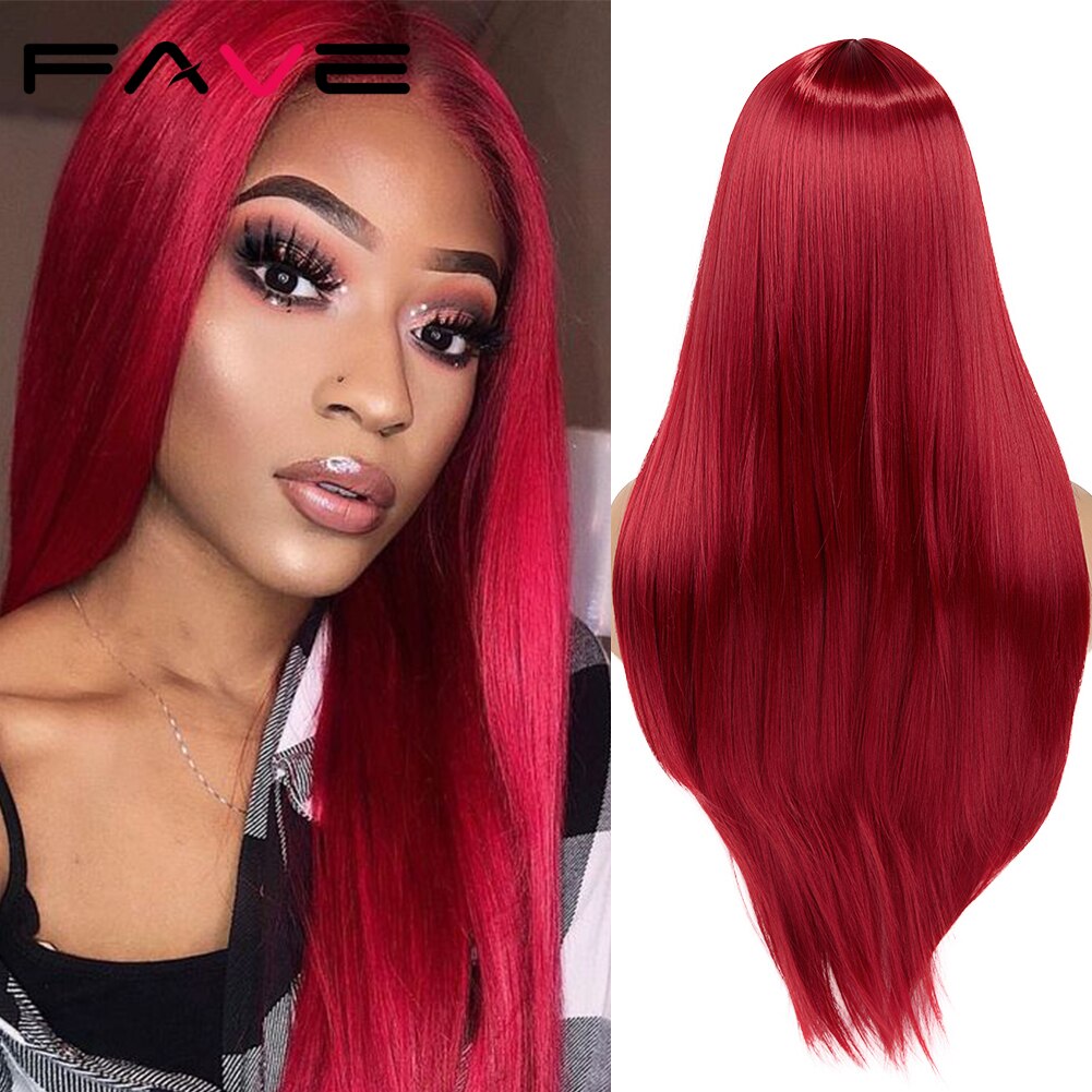 FAVE Long Straight Pure Light Brown Blonde Long Synthetic Wigs for White /Black Women 22 Inch Middle Part Can be Cosplay Wigs: Red