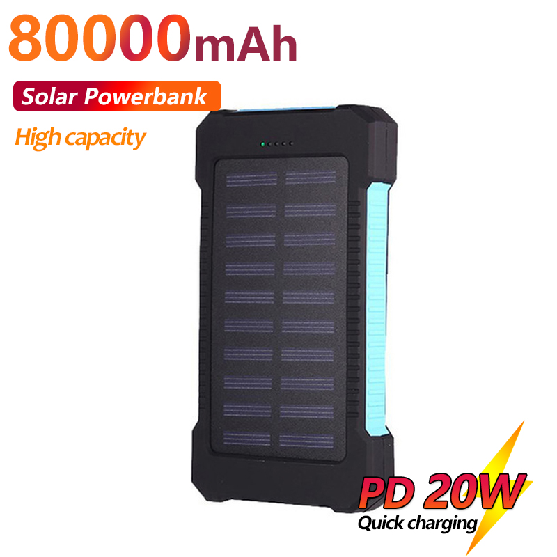 Grote Capaciteit Solar Power Bank 80000Mah Externe Batterij Met Zaklamp Dual Usb Draagbare Outdoor Nood Mobiele Power Bank