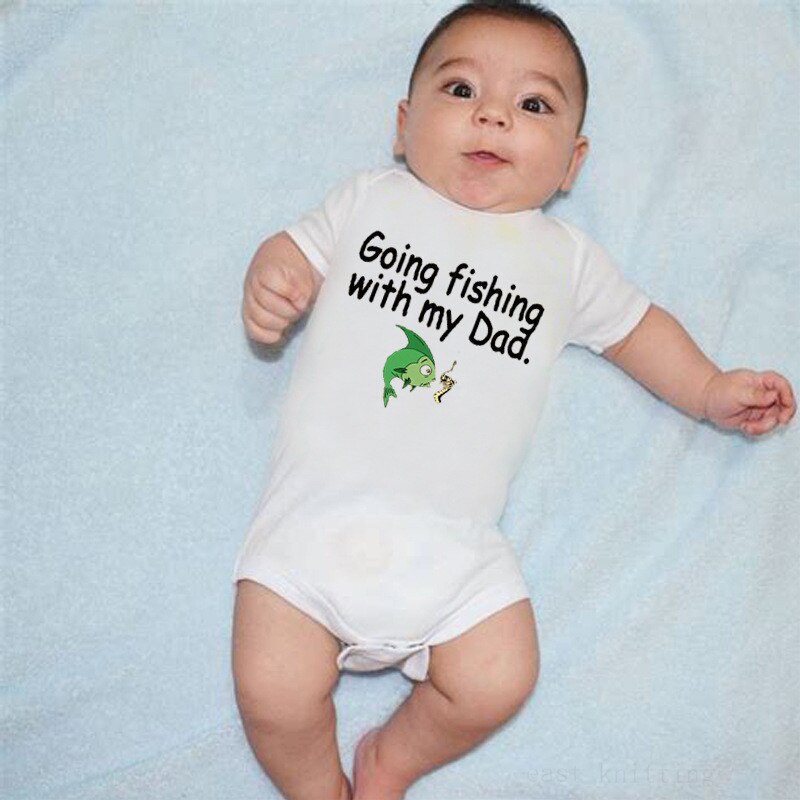 Baby Romper Newborn Going Fishing With My Dad Letter Boys Girls Clothes Outfits Summer Children Playsuits Short Sleeve Tees