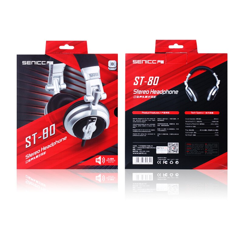Senicc st -80 stereo studio näyttö kuulokkeet 3.5mm 6.3mm liitin dj kuulokkeet 2.5m jatkojohto gamer kuulokkeet dj
