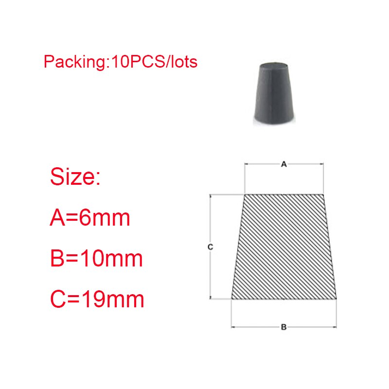 Black Stoppers Sealing End Cover Caps /High Temp Bungs /Conical Silicone Rubber Plug /Flask Tapered Tube /Masking Hole Stopper: 6x10x19mm-10PCS