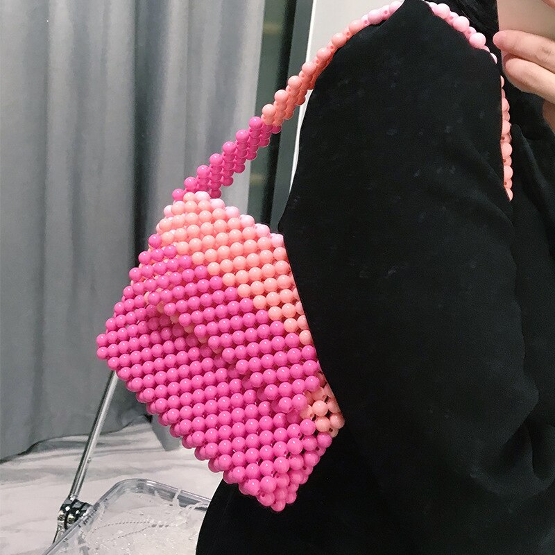 summer hit color handmade pearl handbags beaded handbag pink shoulder bag ladies wedding evening banquet female bag