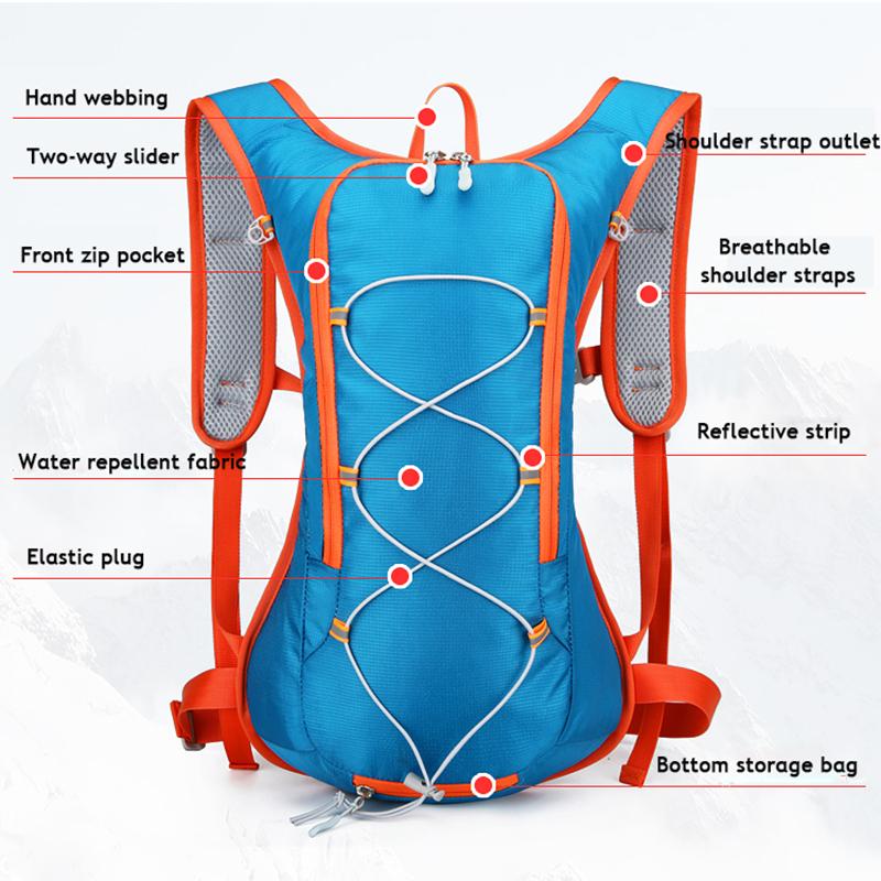 Mochila de bexiga ultraleve ao ar livre, bicicleta esportiva, ciclismo, corrida, caminhadas, bolsa de água de hidratação, capacete de armazenamento, impermeável, 12L, novo