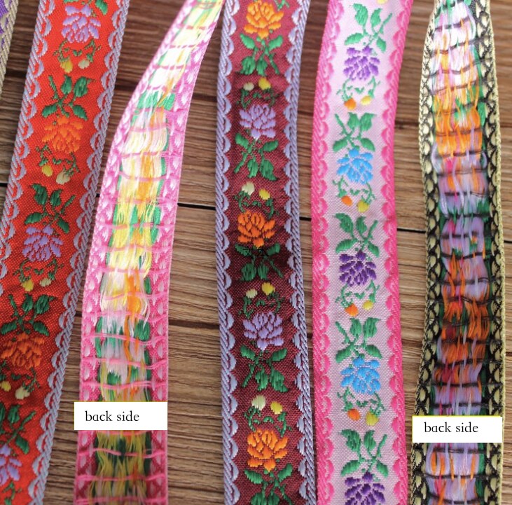 Blomster broderi etnisk jacquard bånd vævet tape blonder bånd 2.3cm beklædningsgenstand tilbehør dekoration boho sigøjner diy håndværk