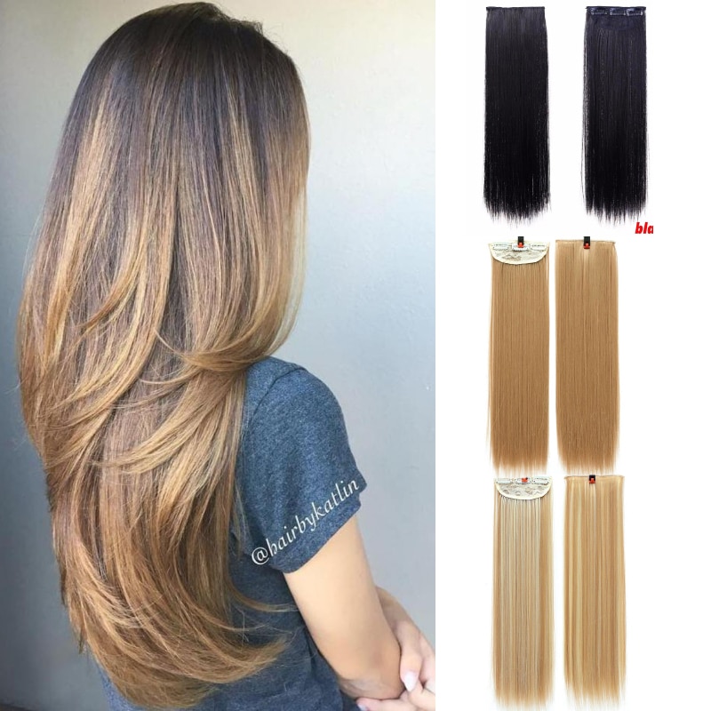 3 Clips In Extensions 45CM Straight Hairpieces for white women Synthetic high temperature fiber Hair 3pieces a head