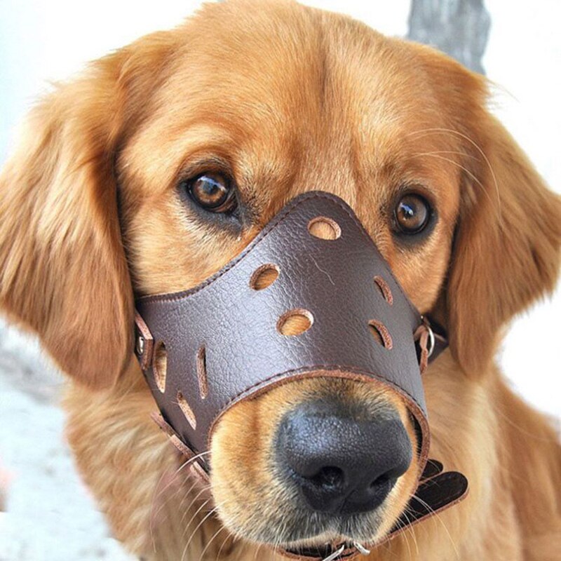 dog muzzle Adjustable Breathable Mask PU Leather Pet Dog Muzzle Anti Bark Bite cover Chew Safety for Small Large Dogs Mouth Soft