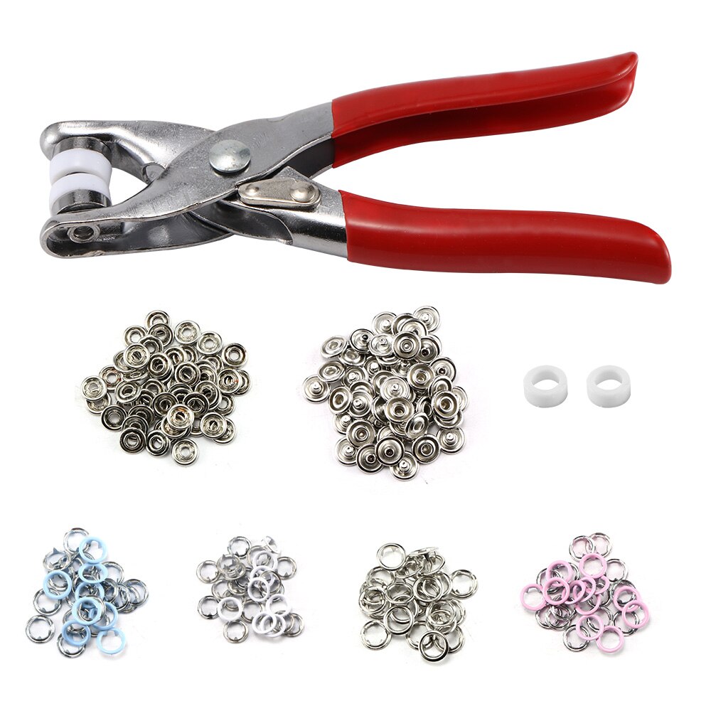200 Stuks Drukknop Naaien Gratis Knoppen Tool 4 Kleuren Ring Met Rubber Tips Tang Reset Naaien Knop Persmachine naaien Tool