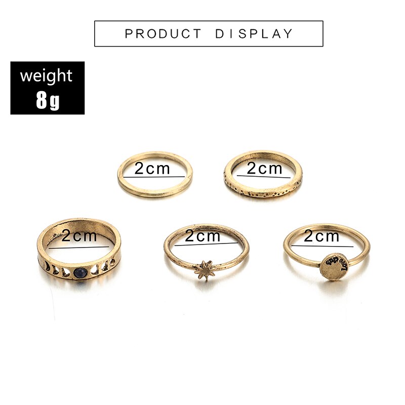 Docona Gothic Gold Farbe Stern Hohl Geometrische Ringe Set für Frauen Knuckle Midi Ring Engagement Ring Anillos Mujer 3778