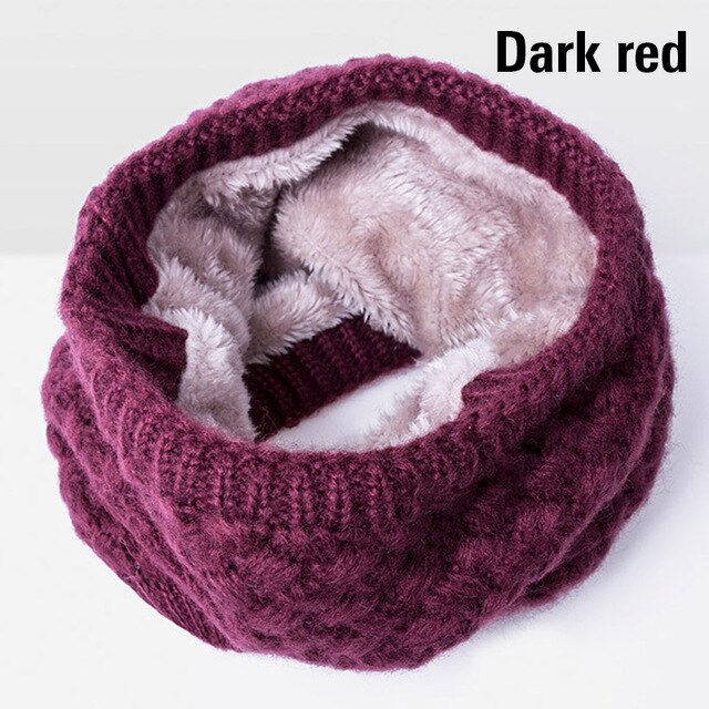 Winter Scarves Men Women knitted Cotton Autumn Scarves Children Boy girl Unisex Warm Thicken Wool Plus Velvet Scarves: wine red