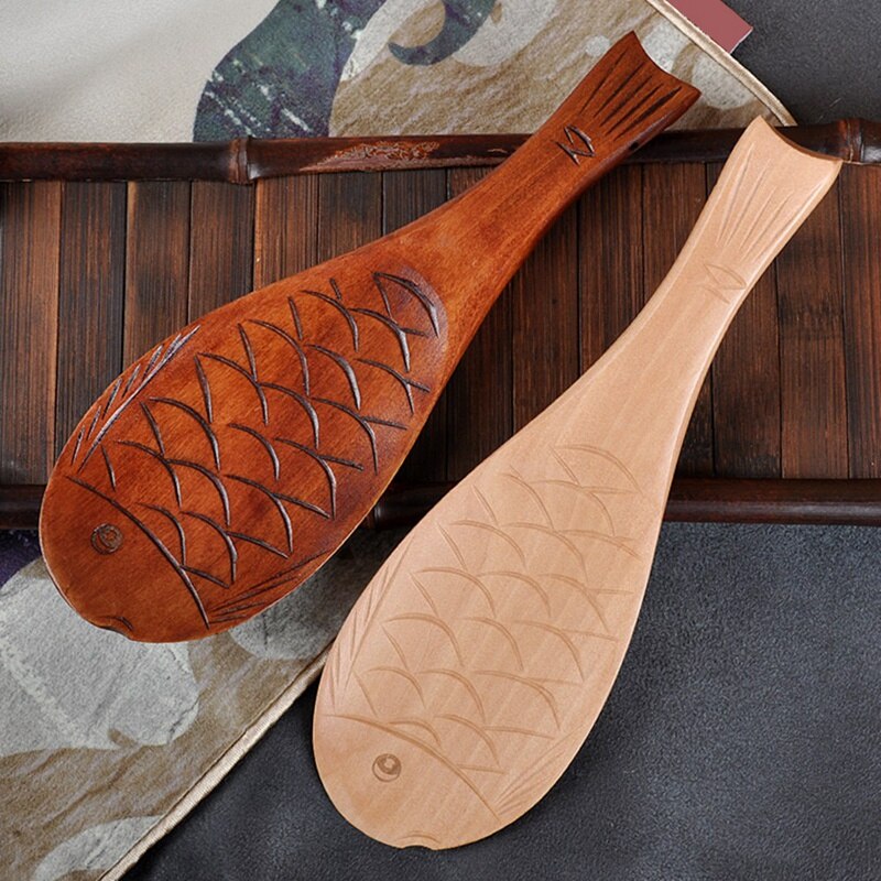 Paleta de arroz de madera en forma de pez, cuchara para servir arroz, espátula de arroz de madera para cocina, utensilios de cocina de madera