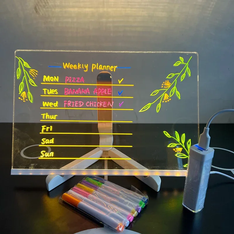 Löschbare, transparente, leuchtende Schreibtafel aus Acryl, LED-Leuchtstofftafel, Handschrifttafel, grenzüberschreitend: Licht Gelb