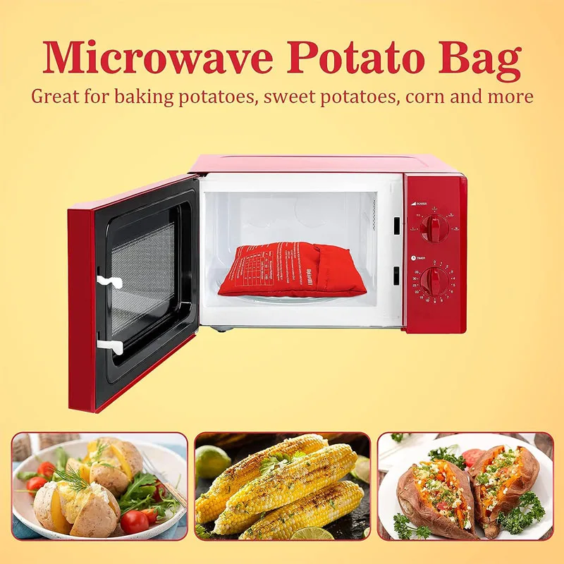 Bolsa de patatas para microondas, bolsa reutilizable para cocinar patatas en microondas exprés, cocina de patatas al horno, patatas perfectas, bolsa roja para hornear de 4 minutos