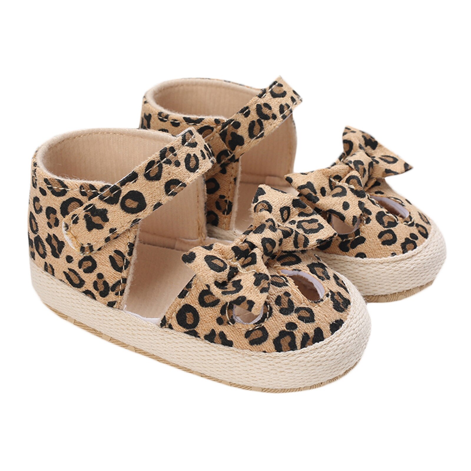 Scarpe da bambina per bambini sandali piatti per bambini sandali suola in gomma morbida antiscivolo estate Hollow Bow presepe First Walker Shoes: Leopard / 0-6 mesi