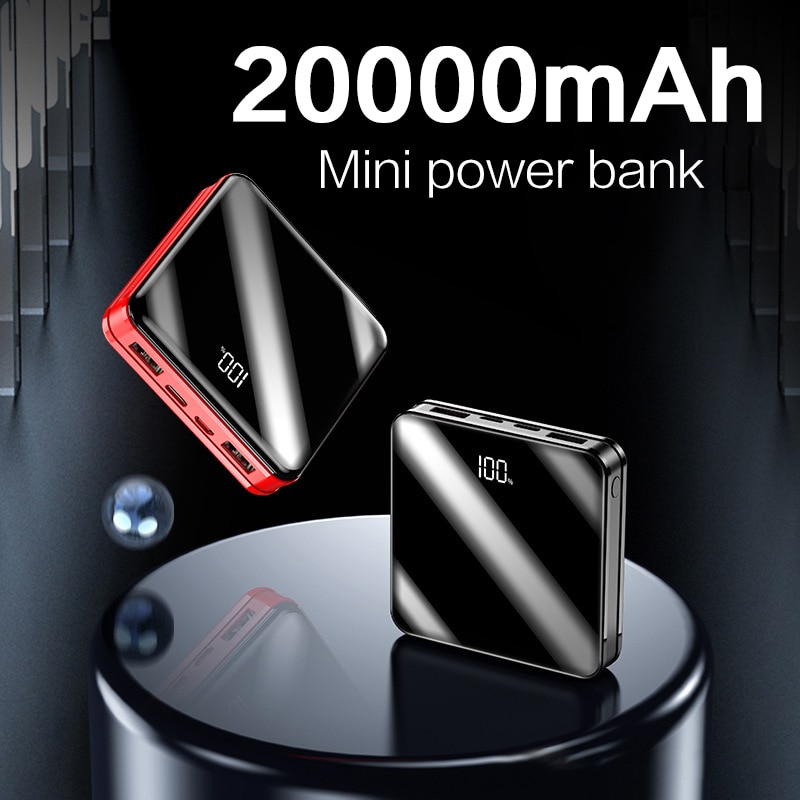 Mini banco de energía 20000 mAh para teléfono Xiaomi 20000 mah cargador portátil espejo LED Back Power Bank batería externa paquete Powerbank