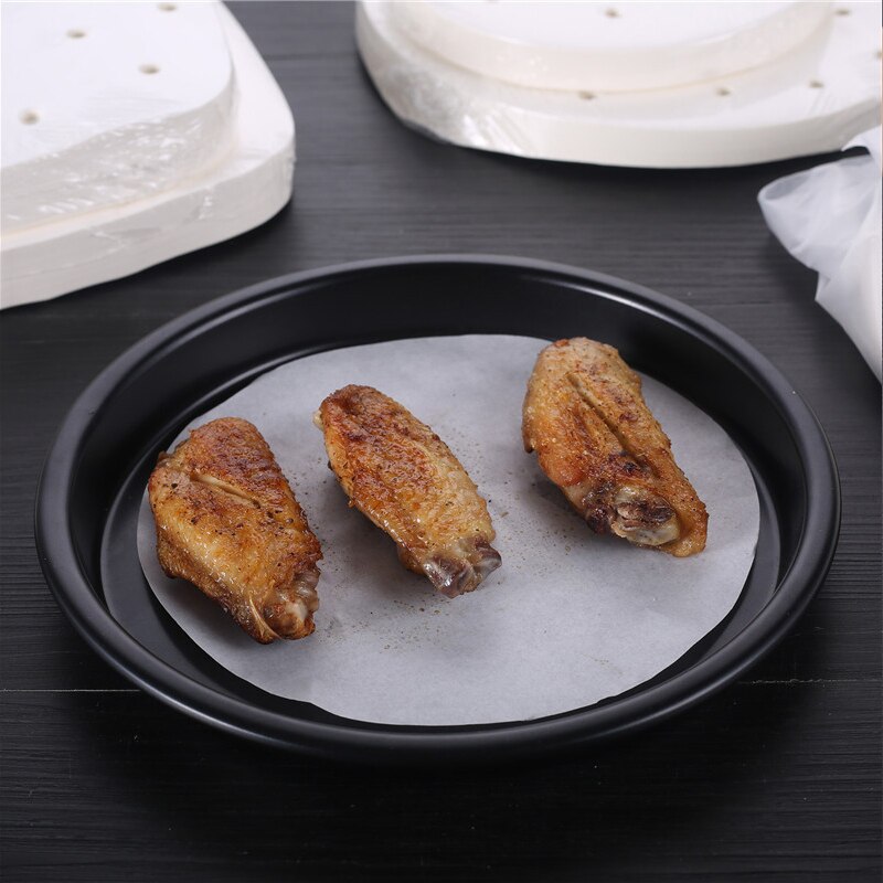 Feuilles de cuisson jetables pour friteuse à Air, papier perforé, 100 pièces, 6/7/8/9 pouces, papier à l'huile de Barbecue antiadhésif, pour cuisson à la vapeur