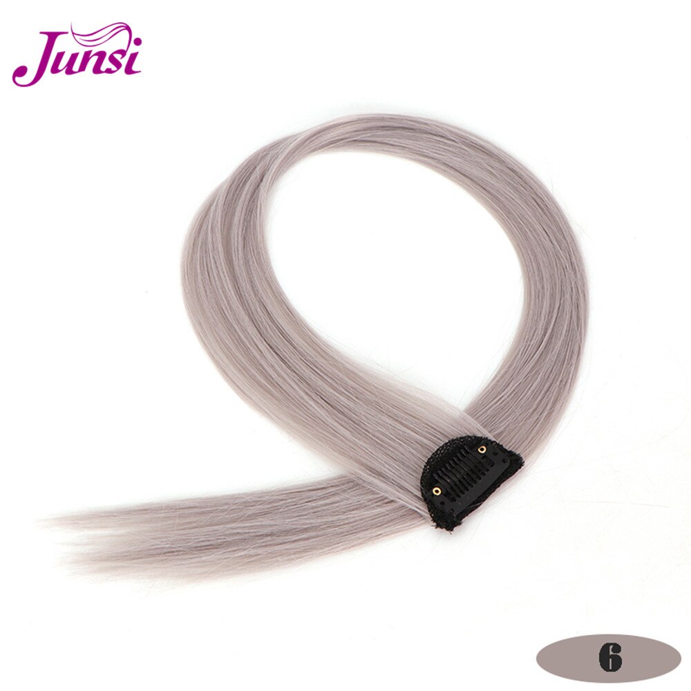 JUNSI Colored Hair Strands Hair Extension Long Straight Female Rainbow Hair Pieces A Clip Heat Resistant Synthetic Bundles: 6