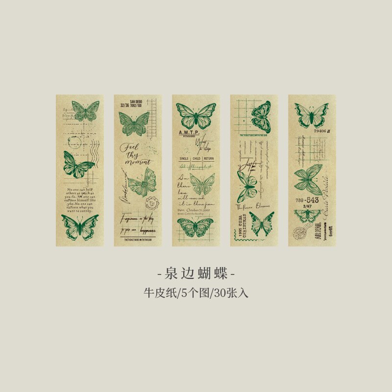 Yoofun 30 stk/pak vintage naturlige planter scrapbog dekorationsmateriale papir til collage junk journal gør-det-selv retro papirer: E