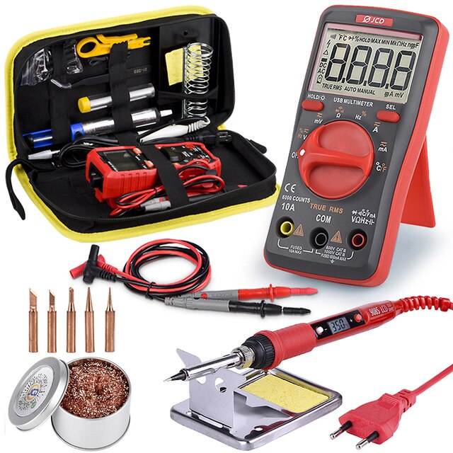 Jcd lödkolv med usb-laddning digital multimetersats justerbar temperatur autoavstånd ac/dc tester multimetro  um16: 80w 110v / 4 / Eu