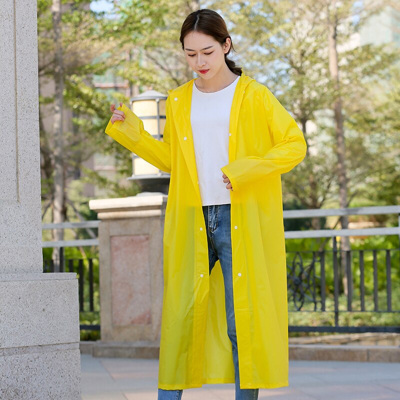 Mode PVC vrouwen En mannen Regenjas Verdikte Waterdichte Poncho Jas Transparante Camping Capuchon Voor Volwassenen Lange Regenjas: Geel / L