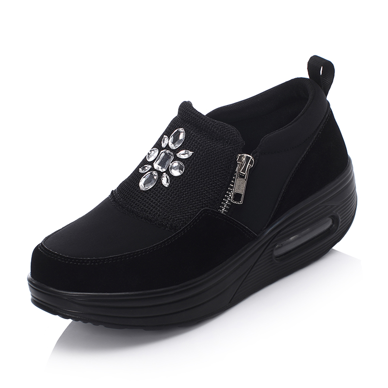 Toning Shoes Women Sport Fitness Sneakers Slip on Comfort Ladies Slimming Massage Sneakers Height Increasing Female Trainer: Black / 35