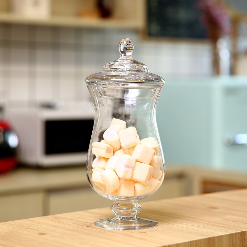 Europæisk stil gennemsigtig glas slik jar krukke sukker skål med låg højbenet vindue bryllup dessertbord dekoration