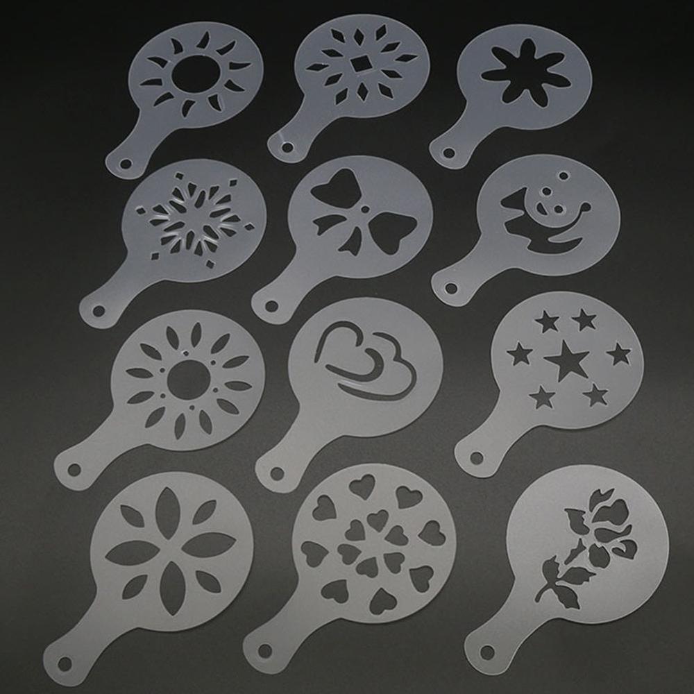 1/8Pcs Christmas Cookie Stencil Coffee Latte Cappuccino Coffee Duster Art Cake Templates Stencils Tools Barista Accessories S8T7: Flower 12pcs
