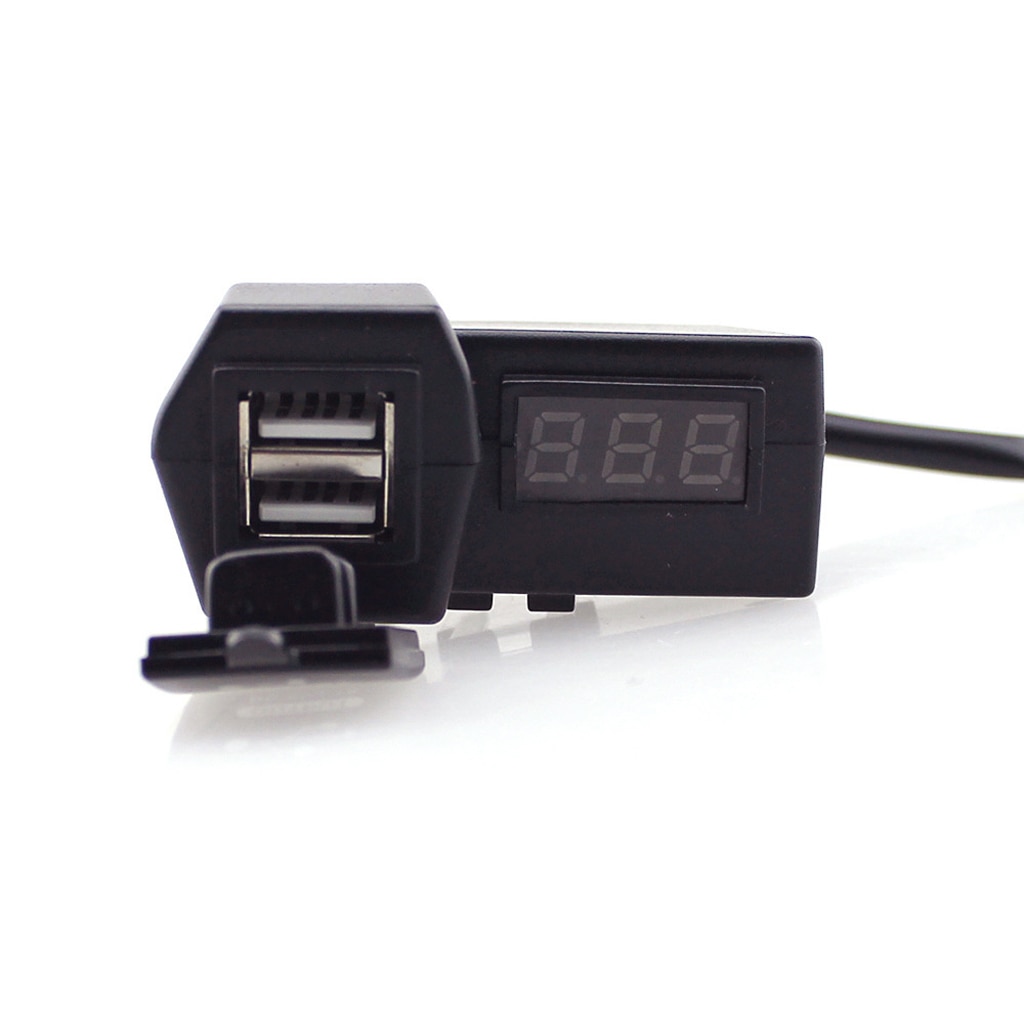 Motorcycle Twin USB Power Supply Socket Adaptor 12v Weatherproof + Red LED Digital Voltmeter