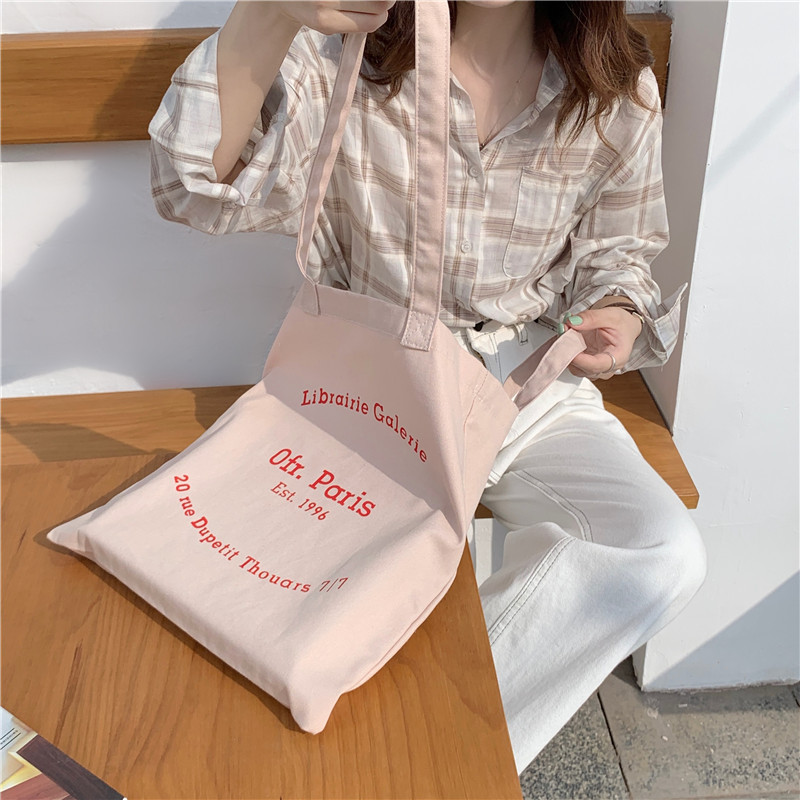 Women Canvas Shopping Bag Paris Letters Print Shoulder Bag Eco Cotton Linen Shopper Bags Cloth Fabric Handbag Tote For Girls