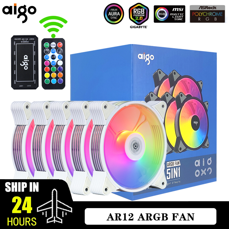 Aigo AR12 Wit 120mm PC Computerkast Fan Cooling Cooler 6PIN Verstelbare RGB Led 12cm Mute Ventilador Snelheid aanpassen 5V ARGB Fans